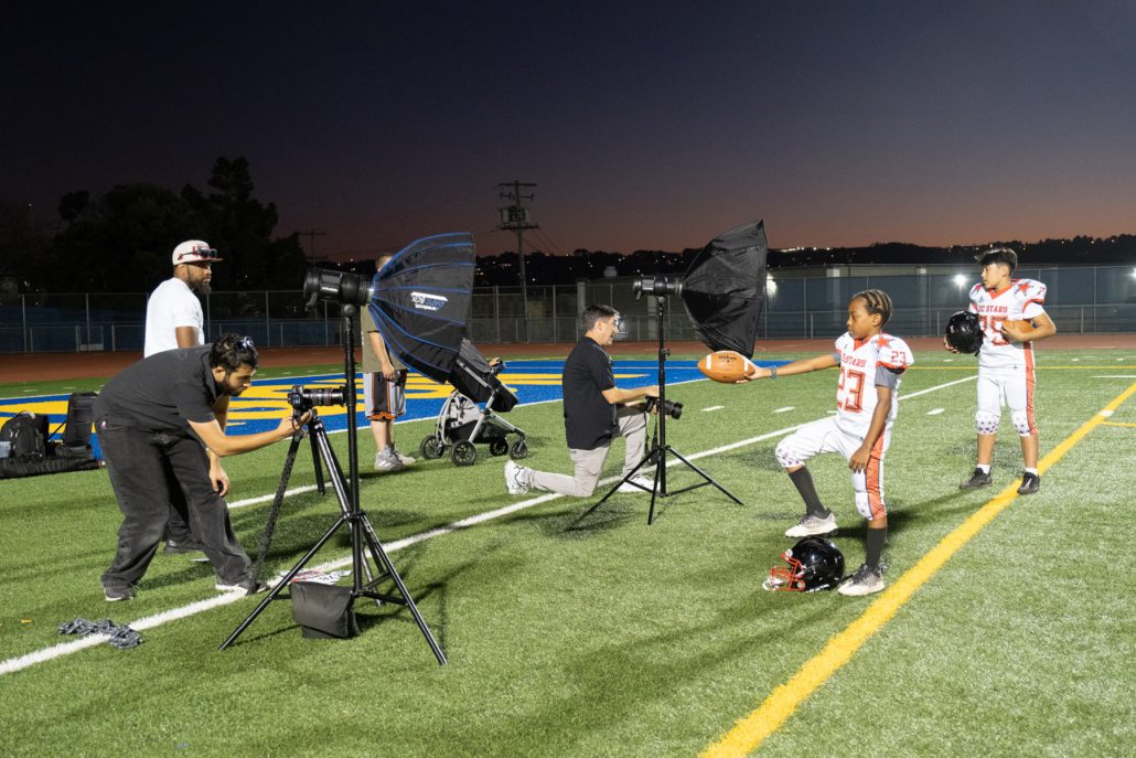 Sports football shoot in Daly City San Francisco for youth football players and team photos. Individual and team youth sports photos.