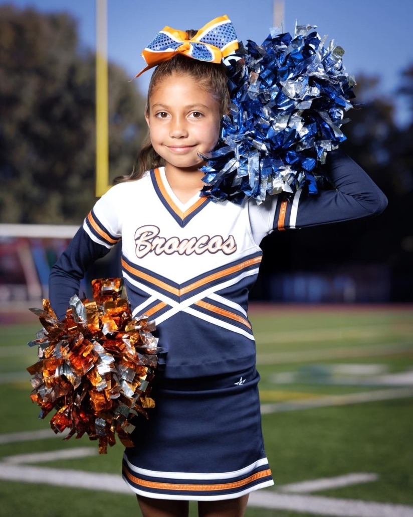 Marin County Broncos football cheer team photography at Redwood High School in Larkspur