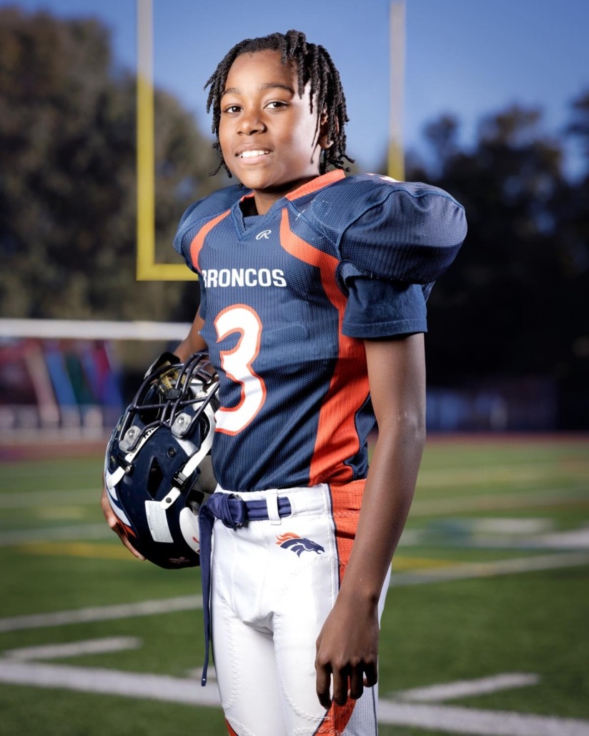 Southern Marin Broncos youth football league portraits in Marin County, California. Photo taken in Larkspur at Redwood High School